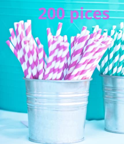 Paper Straws 200 PCS *Violet Stripes*