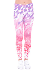 Full length womens/girls 3D full print leggings ****triangles pink marble****