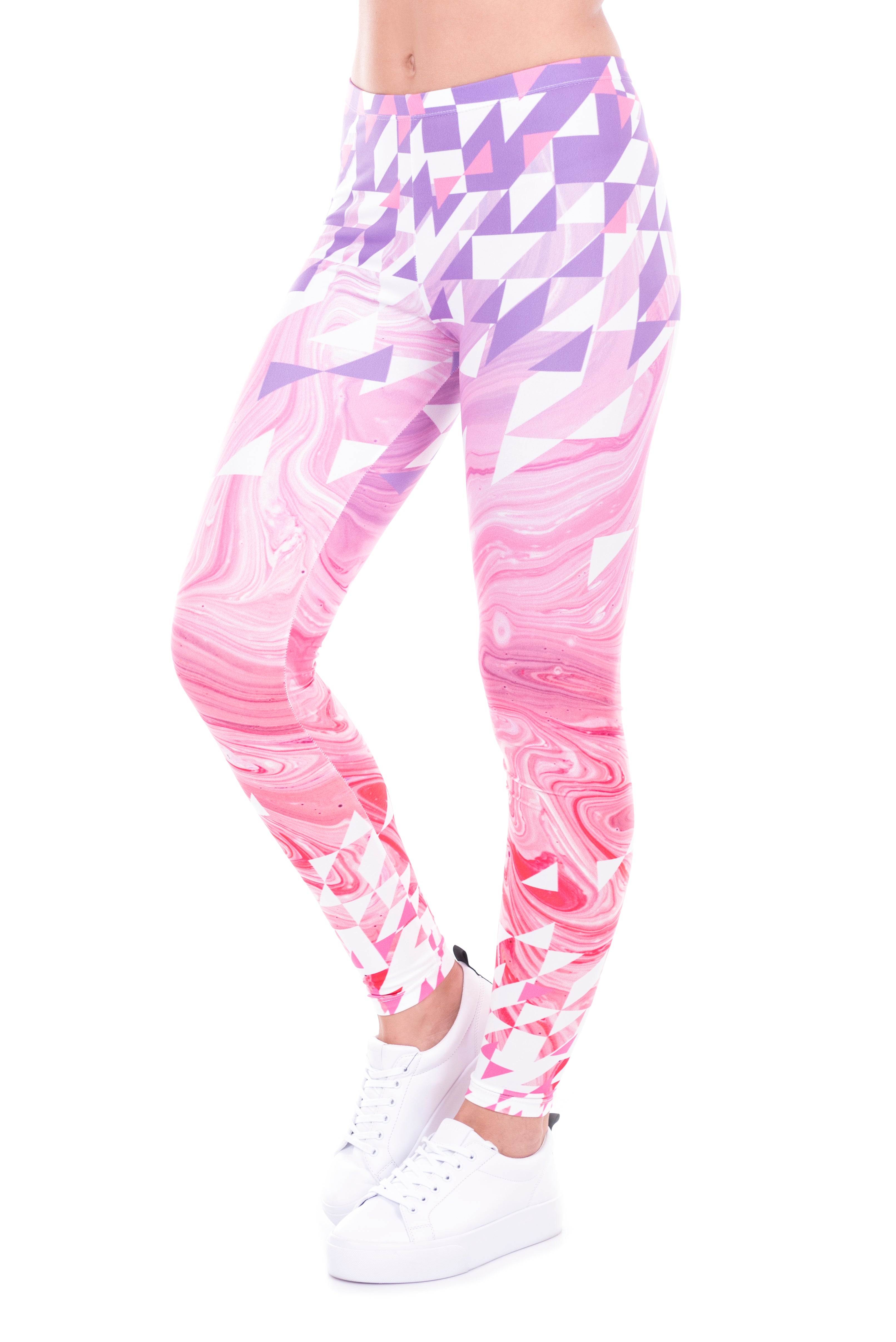 Full length womens/girls 3D full print leggings ****triangles pink marble****