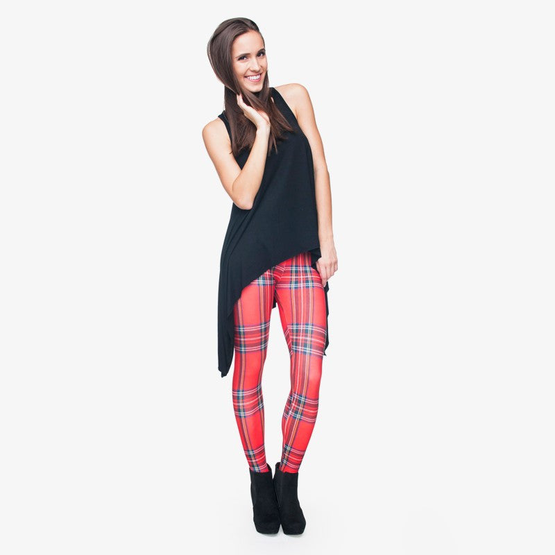 Full length womens/girls 3D full print leggings ****red grid****