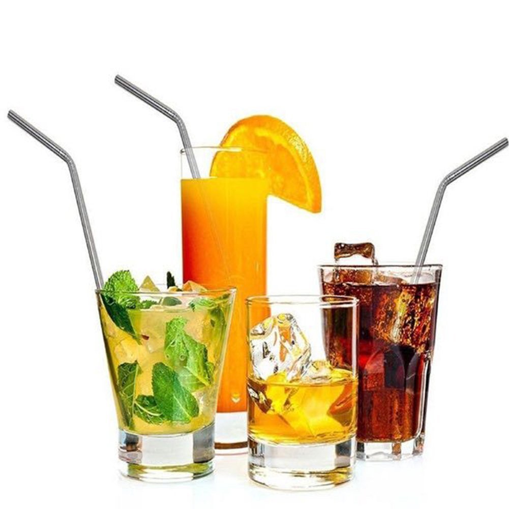 FUNKY PLANET Metal Straw Stainless Steel Straws Drinking Reusable Straws + Extra Long Cleaning Brushes (8 x straws)