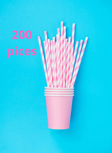 Paper Straws 200 PCS *Pink Stripes*