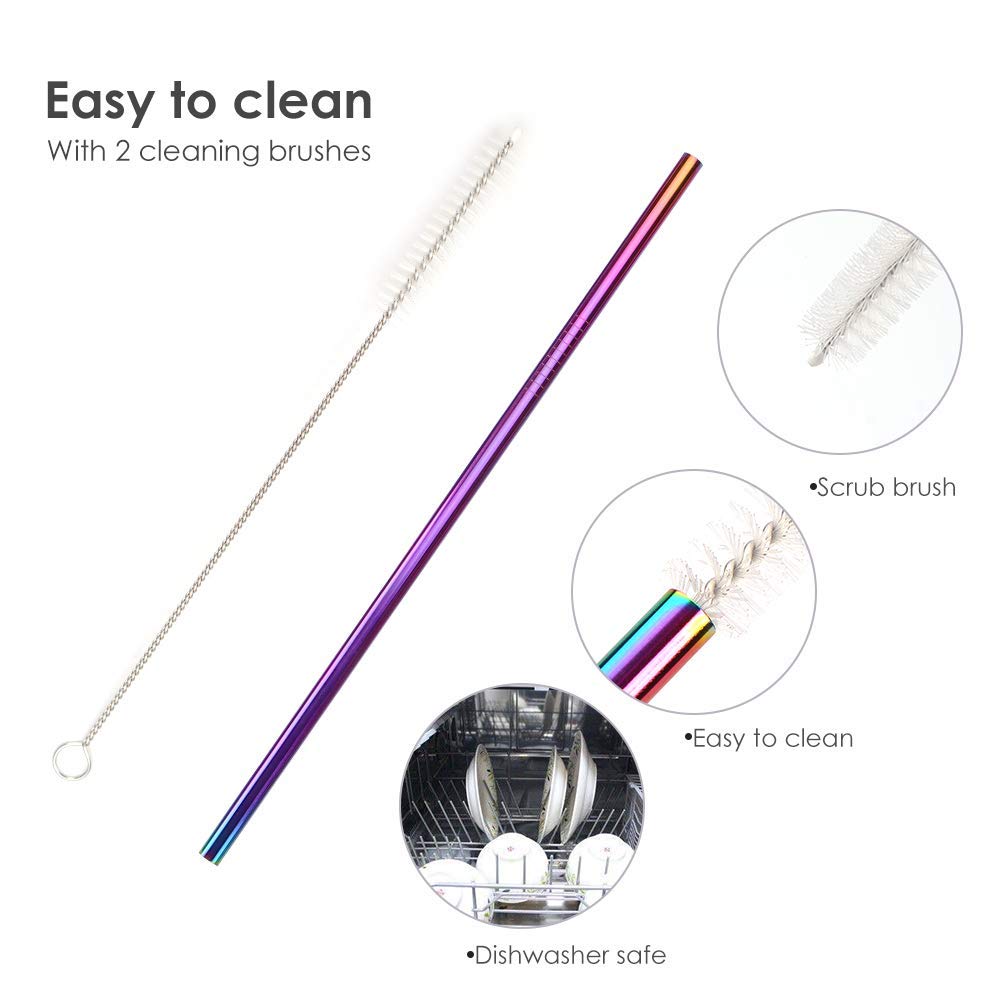 FUNKY PLANET Metal Straw Stainless Steel Straws Drinking Reusable Straws + Extra Long Cleaning Brushes (4 x Straws 0.5)