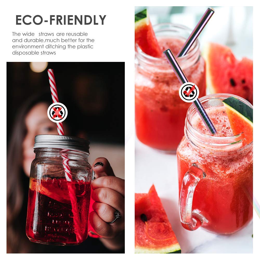FUNKY PLANET Metal Straw Stainless Steel Straws Drinking Reusable Straws + Extra Long Cleaning Brushes (4 x Straws 0.5)