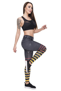 Full length womens/girls 3D full print leggings ****black triangles stripes****