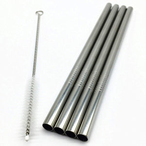 FUNKY PLANET Metal Straw Stainless Steel Straws Drinking Reusable Straws + Extra Long Cleaning Brushes (4 x Straws 0.7)