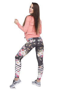 Full length womens/girls 3D full print leggings ****vintage flowers and stripes****