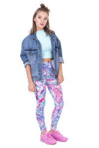 Full length womens/girls 3D full print leggings ****exotic purple flowers****