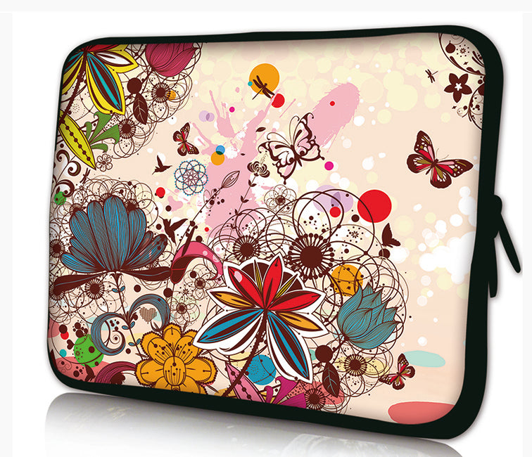 15"- 15.6" (inch) LAPTOP SLEEVE CARRY CASE/BAG NEOPRENE FOR LAPTOPS/NOTEBOOKS, ZIPPED *Flowers and Butterfly*