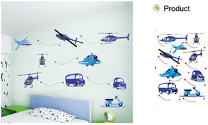 WALL STICKERS, BEDROOM WALL STICKERS, BEDROOM DECOR FOR BOYS & GIRLS ***Blue PLANES***