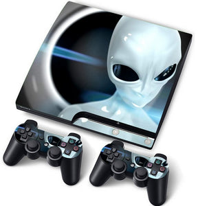 PS3 Slim PlayStation 3 Slim Skin/Stickers PVC for Console + 2 Controllers/Pads Decal Protector Cover ***Alien***