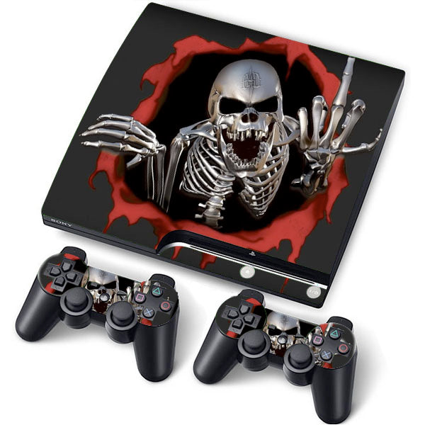 PS3 Slim PlayStation 3 Slim Skin/Stickers PVC for Console + 2 Controllers/Pads Decal Protector Cover ***Skull Finger***