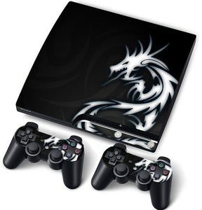 PS3 Slim PlayStation 3 Slim Skin/Stickers PVC for Console + 2 Controllers/Pads Decal Protector Cover ***Dragon Tribal***