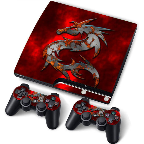 PS3 Slim PlayStation 3 Slim Skin/Stickers PVC for Console + 2 Controllers/Pads Decal Protector Cover ***Mortal***