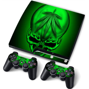PS3 Slim PlayStation 3 Slim Skin/Stickers PVC for Console + 2 Controllers/Pads Decal Protector Cover ***Green Skull***