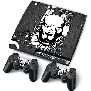 PS3 Slim PlayStation 3 Slim Skin/Stickers PVC for Console + 2 Controllers/Pads Decal Protector Cover ***Pitbull***