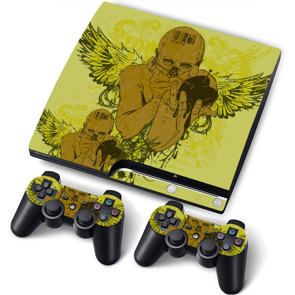 PS3 Slim PlayStation 3 Slim Skin/Stickers PVC for Console + 2 Controllers/Pads Decal Protector Cover ***DARK ANGEL***