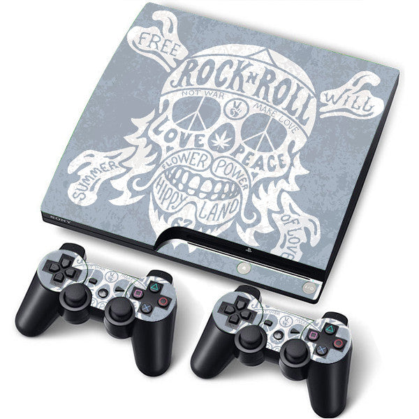 PS3 Slim PlayStation 3 Slim Skin/Stickers PVC for Console + 2 Controllers/Pads Decal Protector Cover ***ROCK&ROLL***