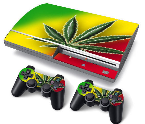 PS3 FAT PlayStation 3 ORIGINAL Skin/Stickers PVC for Console + 2 Controllers/Pads Decal Protector Cover ***Cannabis***