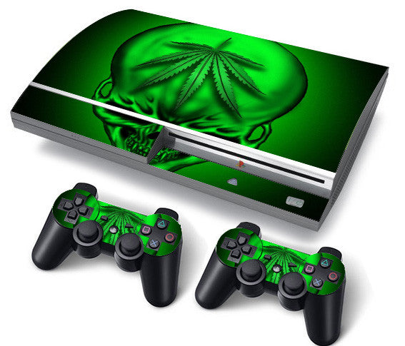 PS3 FAT PlayStation 3 ORIGINAL Skin/Stickers PVC for Console + 2 Controllers/Pads Decal Protector Cover ***Green Skull***