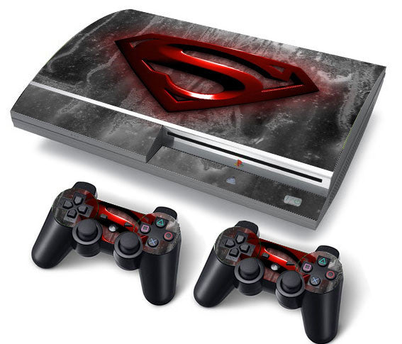 PS3 FAT PlayStation 3 ORIGINAL Skin/Stickers PVC for Console + 2 Controllers/Pads Decal Protector Cover ***Red Superman***