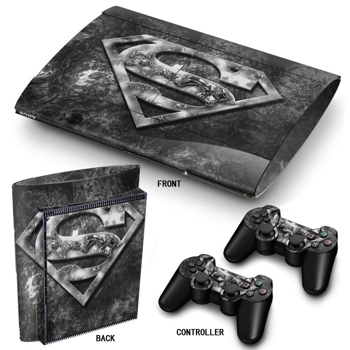 PS3 Super Slim PlayStation 3 SuperSlim Skin/Stickers PVC for Console & 2 Controllers/Pads Decal Protector Cover ***Superman***