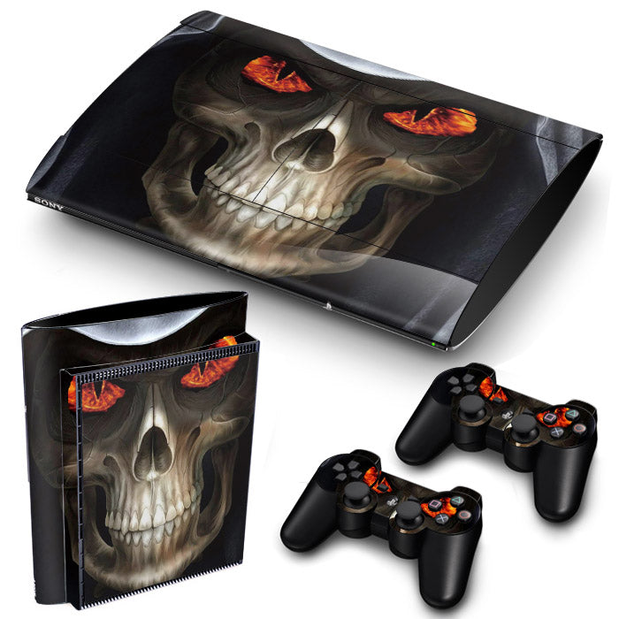 PS3 Super Slim PlayStation 3 SuperSlim Skin/Stickers PVC for Console & 2 Controllers/Pads Decal Protector Cover ***Skull Red Eyes***