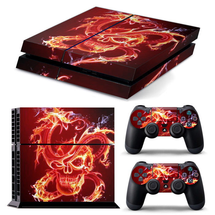 PS4 FULL BODY Accessory Wrap Sticker Skin Cover Decal for PS4 Playstation 4, ***Dragon Fire Skull***