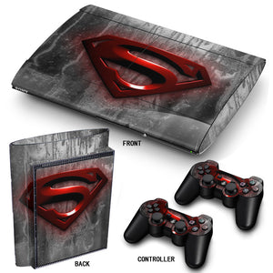PS3 Super Slim PlayStation 3 SuperSlim Skin/Stickers PVC for Console & 2 Controllers/Pads Decal Protector Cover ***Red Superman***