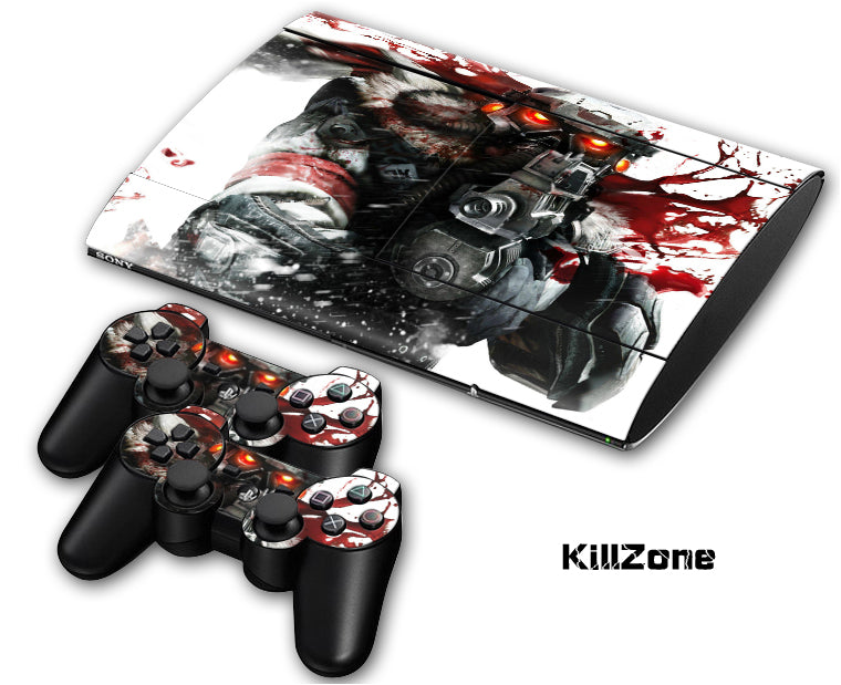 PS3 Super Slim PlayStation 3 SuperSlim Skin/Stickers PVC for Console & 2 Controllers/Pads Decal Protector Cover ***Kilzone***