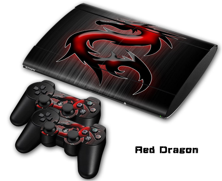 PS3 Super Slim PlayStation 3 SuperSlim Skin/Stickers PVC for Console & 2 Controllers/Pads Decal Protector Cover ***Red Dragon***
