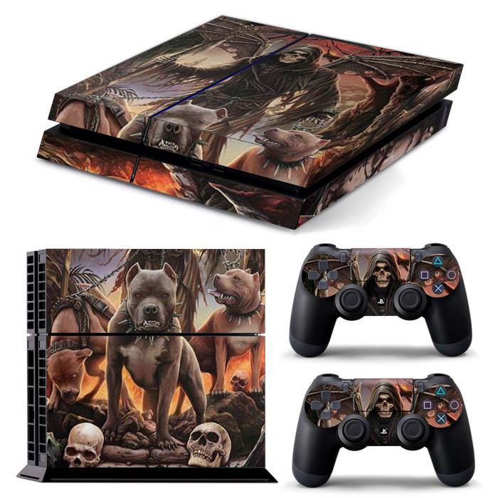PS4 FULL BODY Accessory Wrap Sticker Skin Cover Decal for PS4 Playstation 4, ***Three Pitbuls***