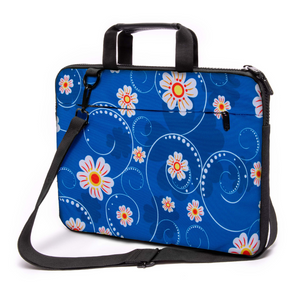 15" - 15,3" inch Laptop bag case made of Canvas with pocket for accessories *BlueFlower*