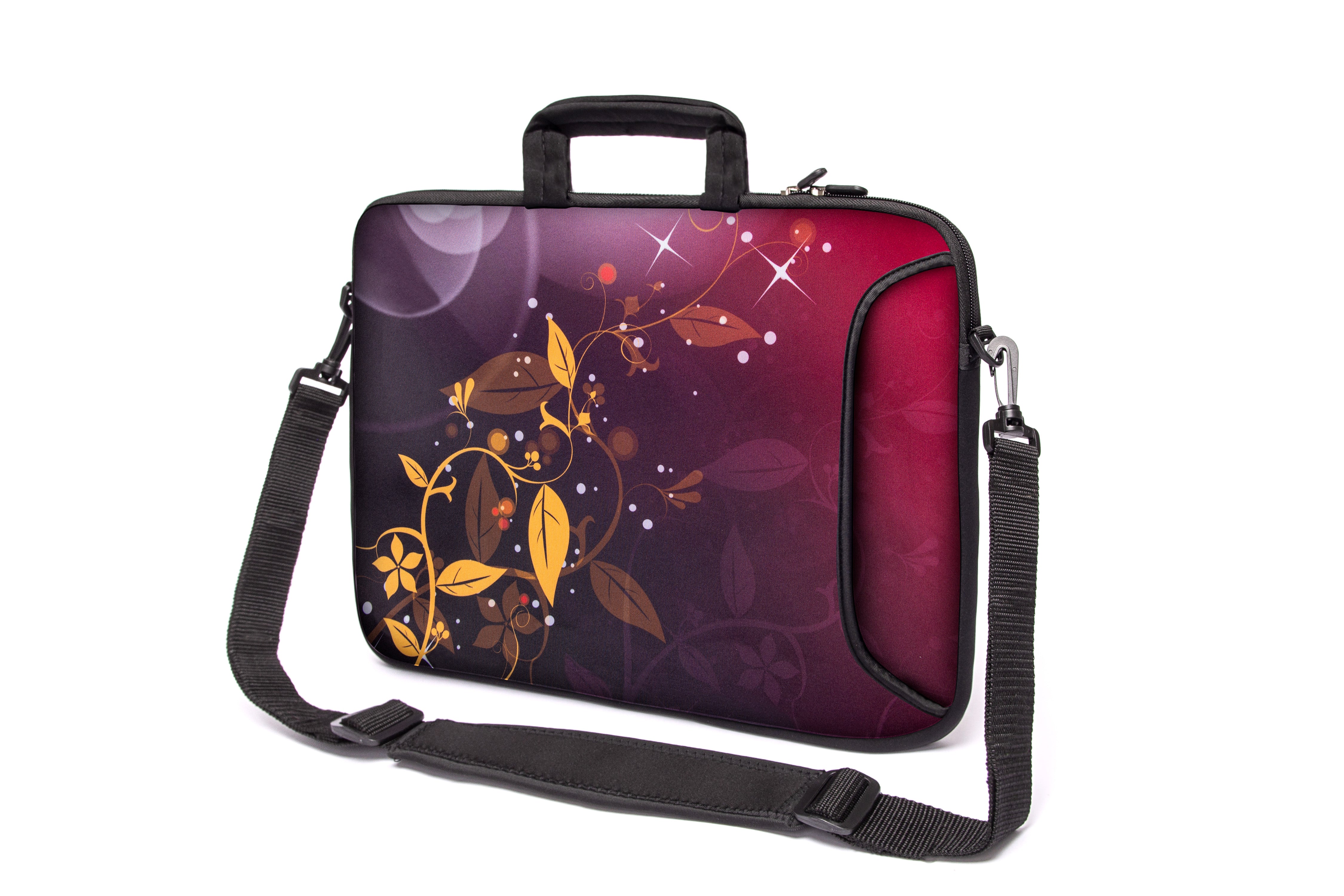 17"- 17.3" (inch) LAPTOP BAG/CASE WITH HANDLE & STRAP, NEOPRENE MADE FOR LAPTOPS/NOTEBOOKS, ZIPPED*BROWNYELLOWFLOWER