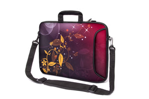 17"- 17.3" (inch) LAPTOP BAG/CASE WITH HANDLE & STRAP, NEOPRENE MADE FOR LAPTOPS/NOTEBOOKS, ZIPPED*BROWNYELLOWFLOWER