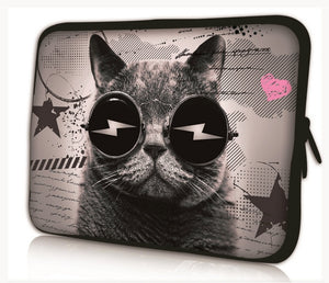 15"- 15.6" (inch) LAPTOP SLEEVE CARRY CASE/BAG NEOPRENE FOR LAPTOPS/NOTEBOOKS, ZIPPED *Cat Glasses*