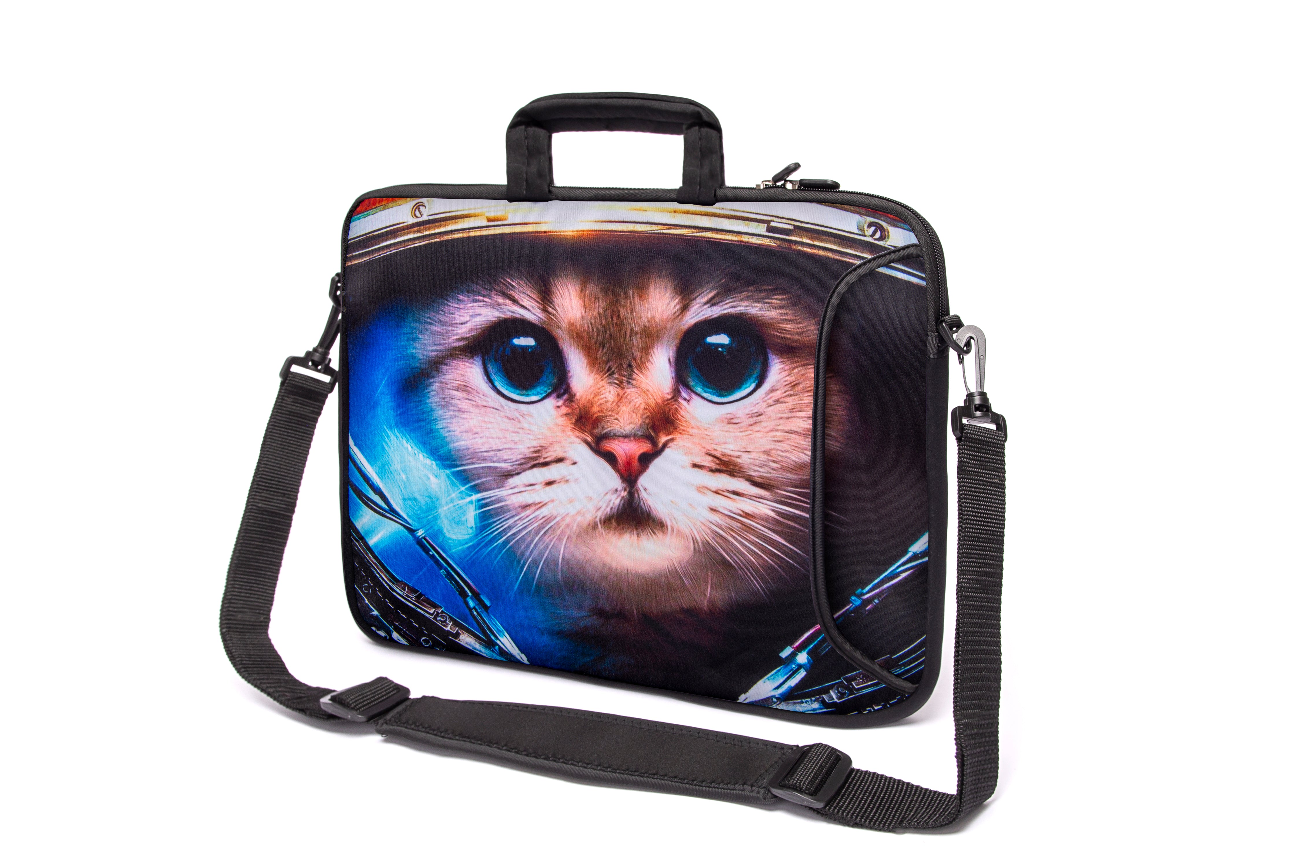 15"- 15.6" (inch) LAPTOP BAG CARRY CASE/BAG WITH HANDLE & STRAP NEOPRENE FOR LAPTOPS/NOTEBOOKS, *Cat Astronaut*