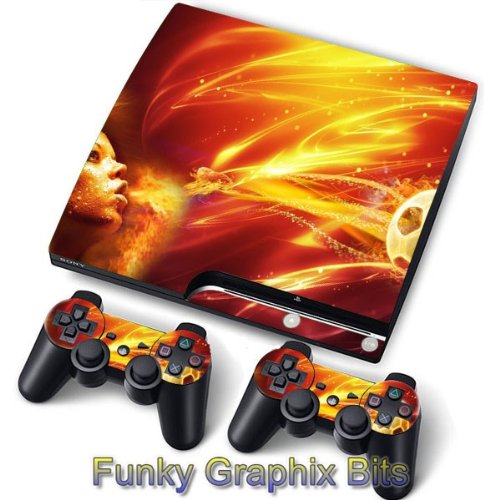 PS3 Slim PlayStation 3 Slim Skin/Stickers PVC for Console + 2 Controllers/Pads Decal Protector Cover ***Fantasy Football***