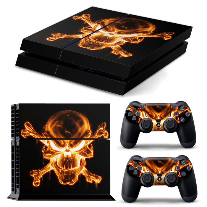 PS4 FULL BODY Accessory Wrap Sticker Skin Cover Decal for PS4 Playstation 4, ***Fire Bone Skull***