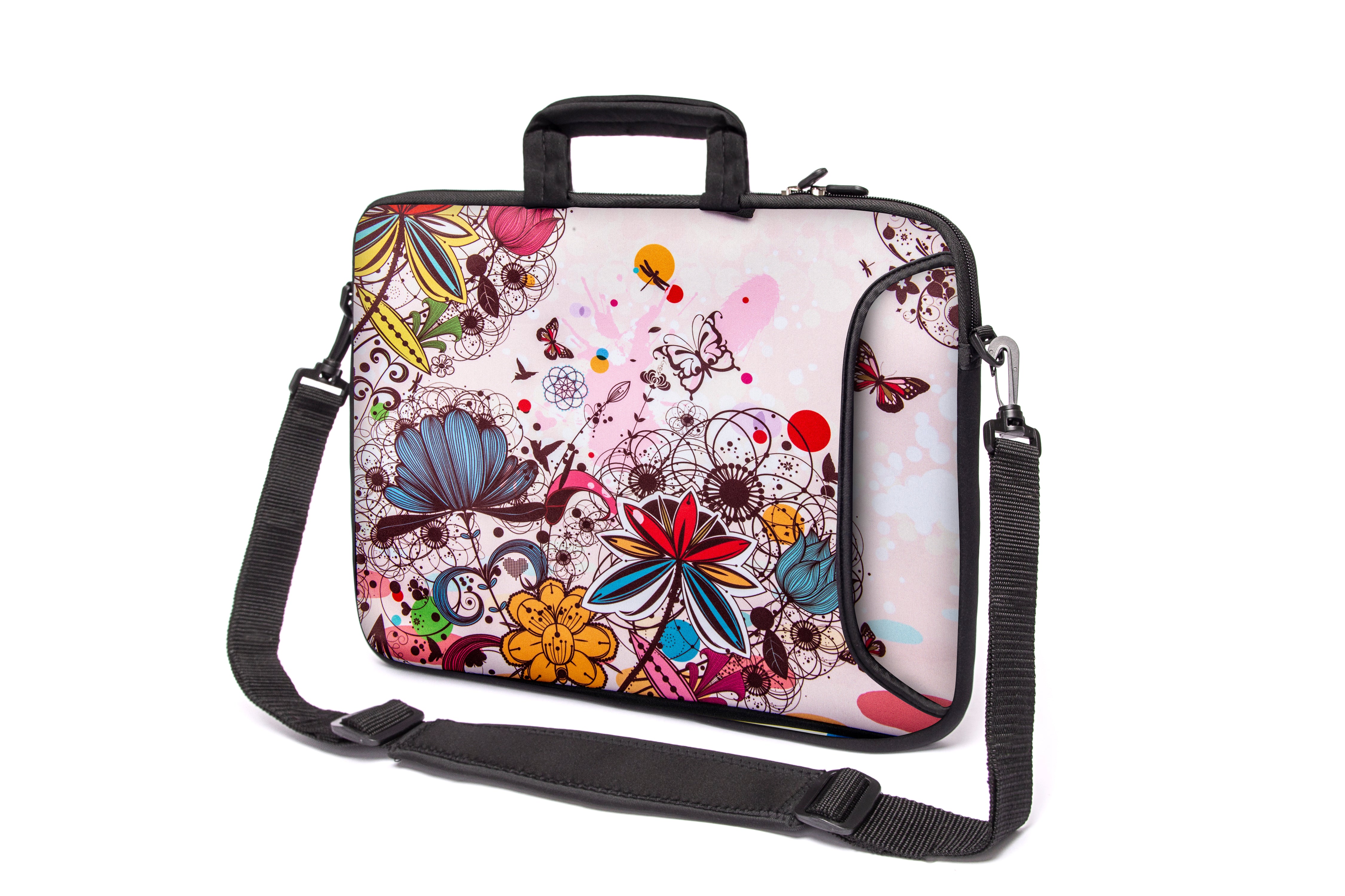 17"- 17.3" (inch) LAPTOP BAG/CASE WITH HANDLE & STRAP, NEOPRENE MADE FOR LAPTOPS/NOTEBOOKS, ZIPPED*FLOWER & BUTTERFLIES*