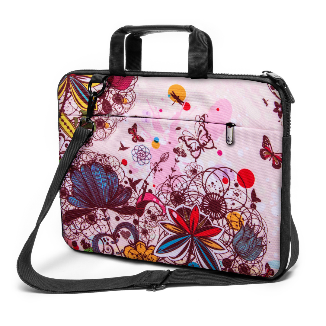 15" - 15,3" inch Laptop bag case made of Canvas with pocket for accessories *Flowers&Butterfly*