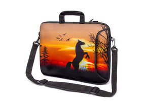 15"- 15.6" (inch) LAPTOP BAG CARRY CASE/BAG WITH HANDLE & STRAP NEOPRENE FOR LAPTOPS/NOTEBOOKS, *Horse Shadow*