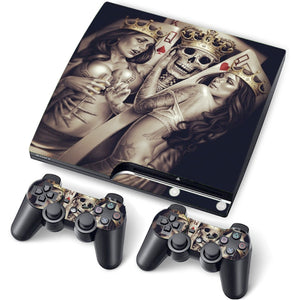 PS3 Slim PlayStation 3 Slim Skin/Stickers PVC for Console + 2 Controllers/Pads Decal Protector Cover ***Two Quenns***