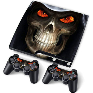 PS3 Slim PlayStation 3 Slim Skin/Stickers PVC for Console + 2 Controllers/Pads Decal Protector Cover ***Red Eyes Skull***