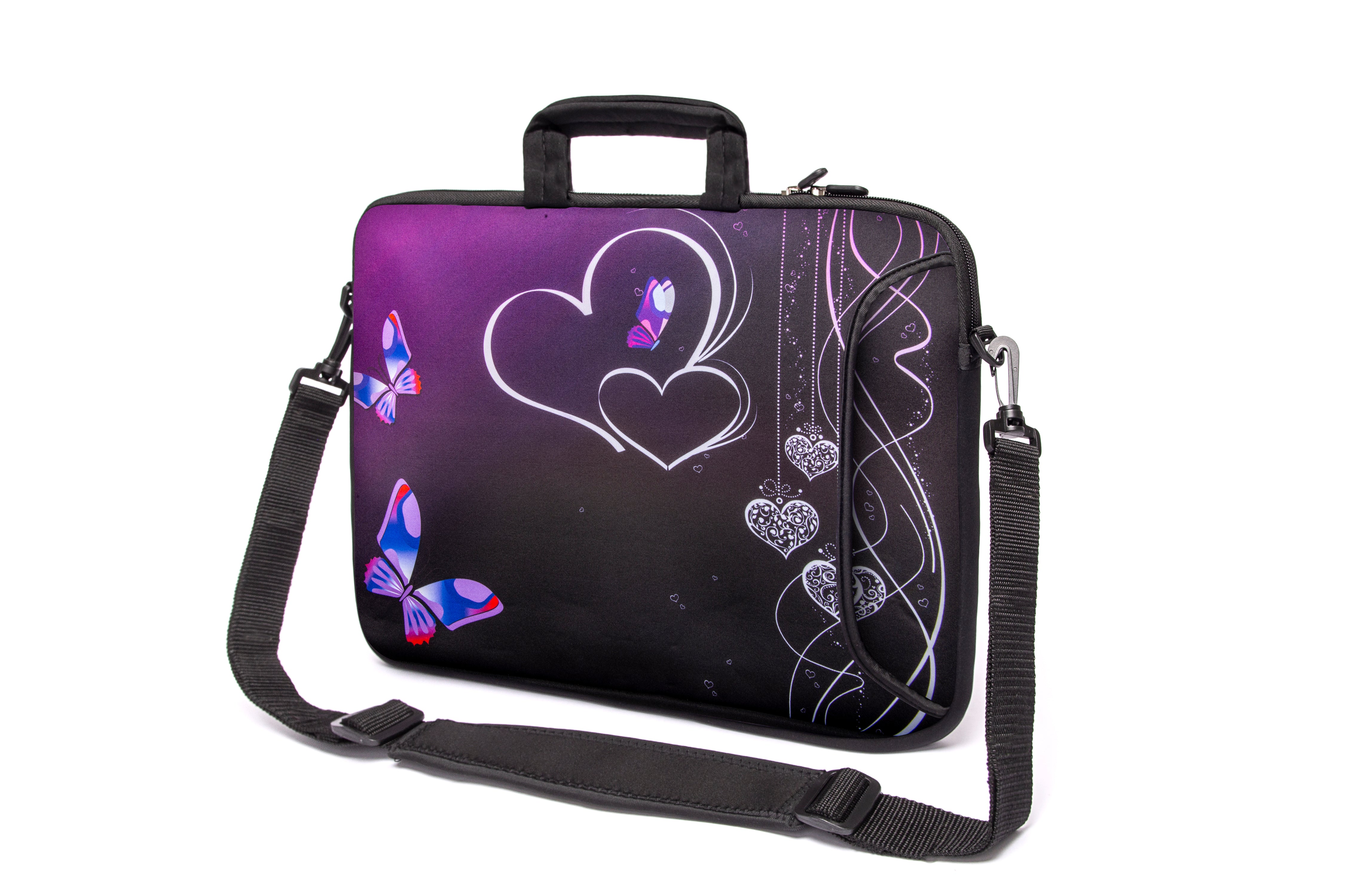 15"- 15.6" (inch) LAPTOP BAG CARRY CASE/BAG WITH HANDLE & STRAP NEOPRENE FOR LAPTOPS/NOTEBOOKS, *Purple Butterflies 2*