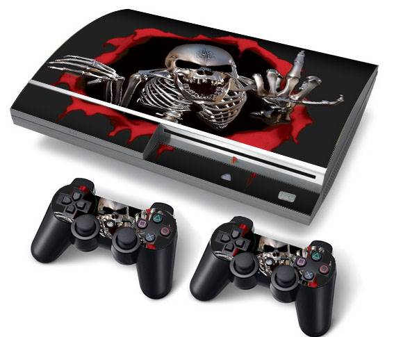 PS3 FAT PlayStation 3 ORIGINAL Skin/Stickers PVC for Console + 2 Controllers/Pads Decal Protector Cover ***Skull Finger***