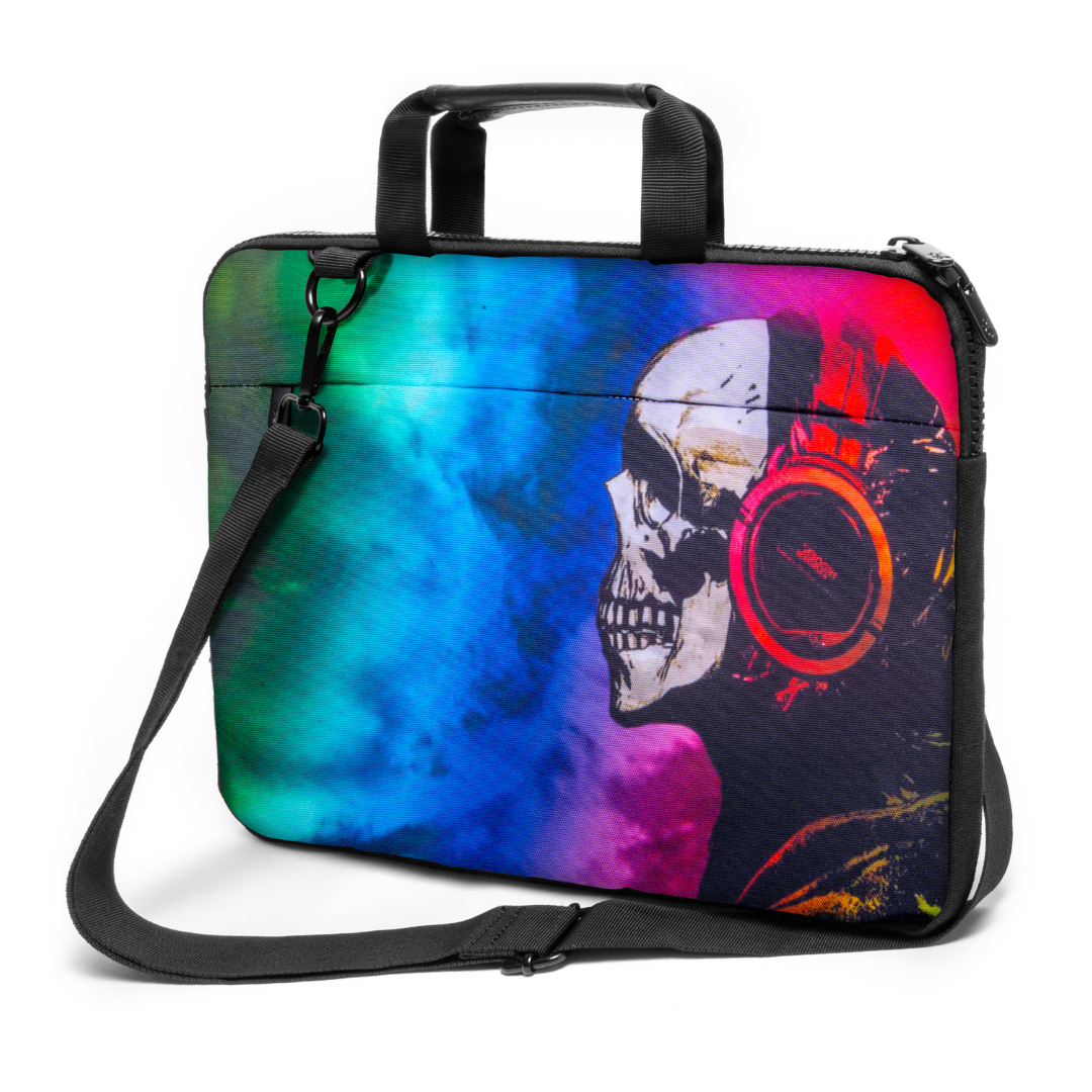 15" - 15,3" inch Laptop bag case made of Canvas with pocket for accessories *SkullHeadphone*