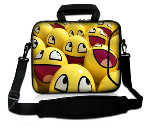 17"- 17.3" (inch) LAPTOP BAG/CASE WITH HANDLE & STRAP, NEOPRENE MADE FOR LAPTOPS/NOTEBOOKS, ZIPPED*SMILEY FACES*