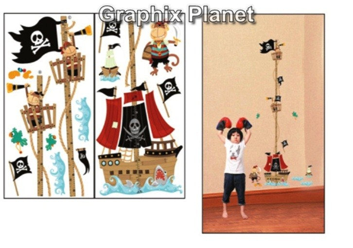 WALL STICKERS, BEDROOM WALL STICKERS, BEDROOM DECOR FOR BOYS & GIRLS ***Pirates Growth Chart***