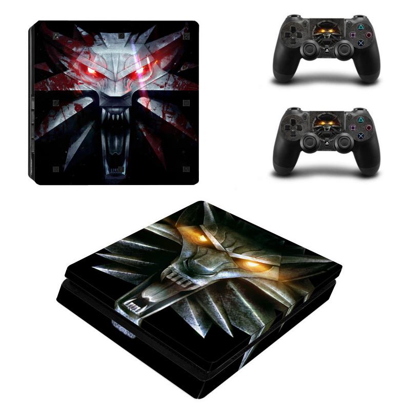 PS4 Slim FULL BODY Accessory Wrap Sticker Skin Cover Decal for PS4 Slim PlayStation 4 Slim, ***WitcherBlackMedalion***